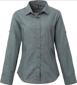 Premier PR317 Ladies Cross-Dye Roll Sleeve Shirt NEW Size S / UK 10