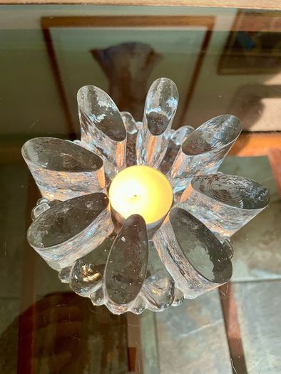 Vintage 1960s Georgshutte Art Glass Votive Candle Holder Trivet Dish Warmer