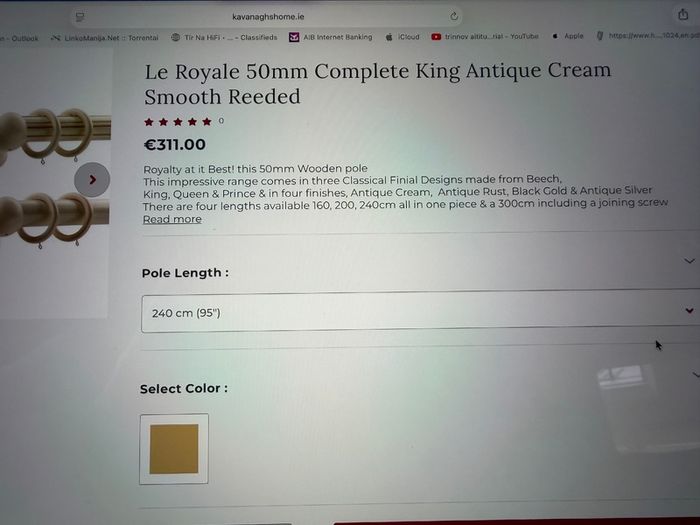 La Royale Cream 240cm Curtain Pole