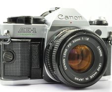 Canon AE-1 Program Silver/ Chrome 35mm SLR Film Camera with fast Canon FD 50mm f1. 8 FDn, Recently FULLY SERVICED and in Good Condition.
