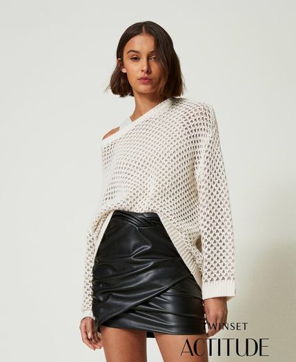 Twinset Milano Black Faux Leather Skirt