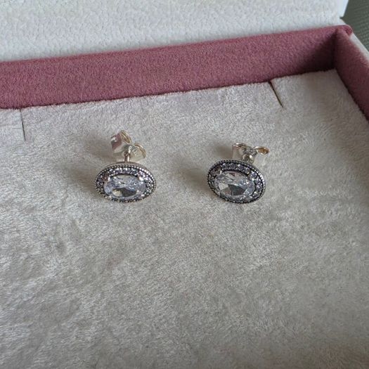 Pandora Silver and white crystal earrings very good condition