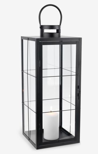 Set of 2 Large Black Metal & Glass Lanterns