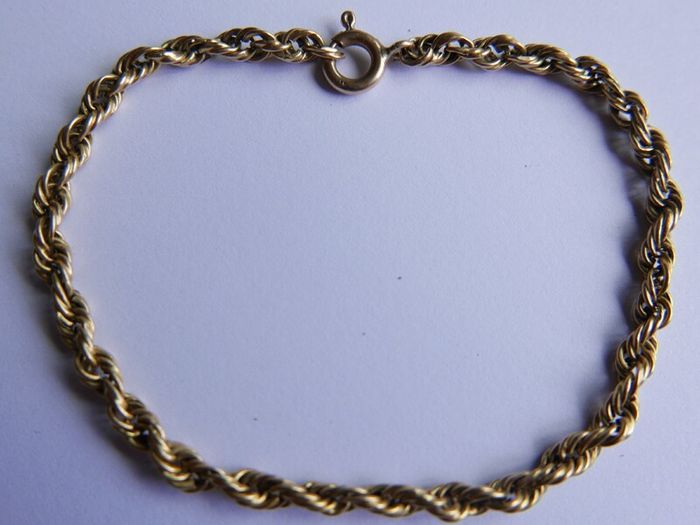 Vintage Solid 9K Yellow Gold 375 Thick Rope Chain Bracelet length 7,5" - 3,5g