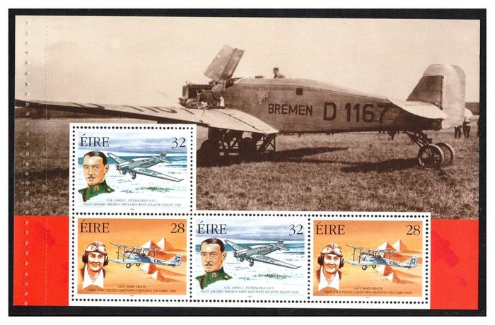 1998 Ireland Pioneers of Irish Aviation Commemorative Stamps Booklet Pane Mint Never Hinged (MNH). Hibernian HP101