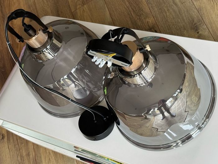 Pair of Maytoni Irving Smoked Glass Pendant Lights - Like New, Short & Long Suspension
