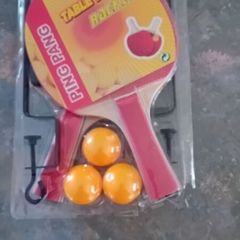 Table tennis bats x 2, balls and 2 grips for net