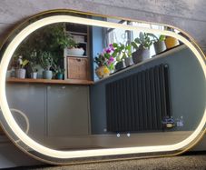 LED Bathroom Mirror Gold Demister Defogger Weather Station