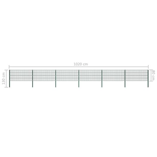 Fence Panel with Posts Iron 10.2x0.8 m Green