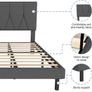 Double Bed Frame, Dark Grey, Upholstered Wooden Slat Bed Frame with Headboard Image 6