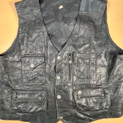 Elazar Mens Black Leather Biker Waistcoat Size XXL Gilet Studs Zip Front Pockets