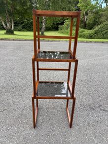 Vintage Danish Nesting Tables in Teak with Smoked Glass Tops c1960