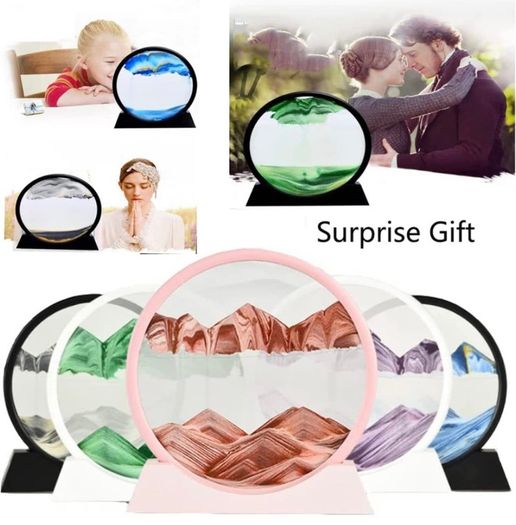 Flowing Sand Painting, Moving Sand Art Picture Round Glass 3D Deep Sea Sandscape in Motion Display Flowing Sand Frame, Relaxing Desktop Home Office Work Decor (FREE POSTAGE)