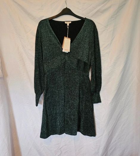 Monsoon Designer Green Sparkly Metallic Dress RRP 110E