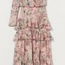 H&M Johanna Ortiz Silky Pink Floral One Shoulder Ruffle Maxi sz12 Image 5