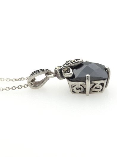 Vintage 925 Sterling Silver, Marcasite & Black Spinel Gothic Necklace