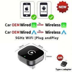 2025 New Wireless CarPlay /Android Auto Adapter Wireless Dongle Ultra Compact | For Factory-Wired CarPlay