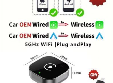 2025 New Wireless CarPlay /Android Auto Adapter Wireless Dongle Ultra Compact | For Factory-Wired CarPlay