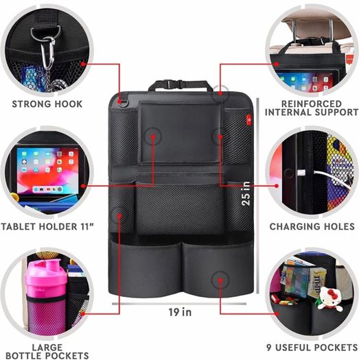 Car Seat Organiser, Kick Mats Back Seat Protector with Touch Screen Tablet Holder, Car Backseat Organiser for Kids (2 PCS)