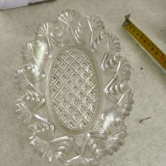 Vintage Pressed Glass Crystal Oval With Scallop Edge Dish