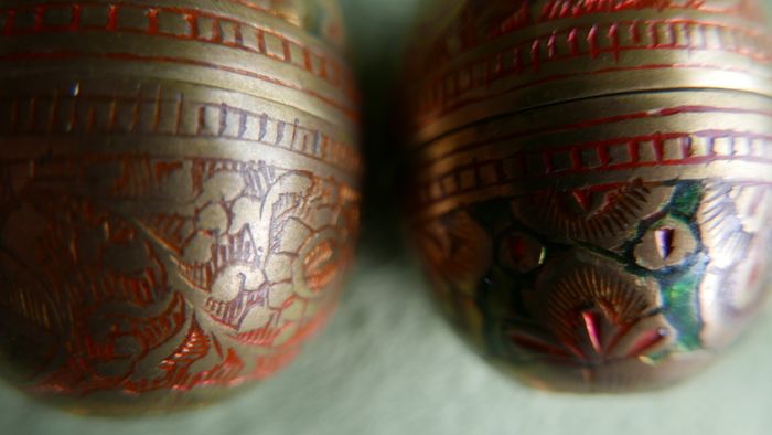 Vintage Decorated Brass Eggs
