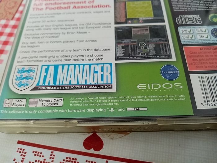 F. A. Manager - PlayStation 1 Ps1 Games - Original