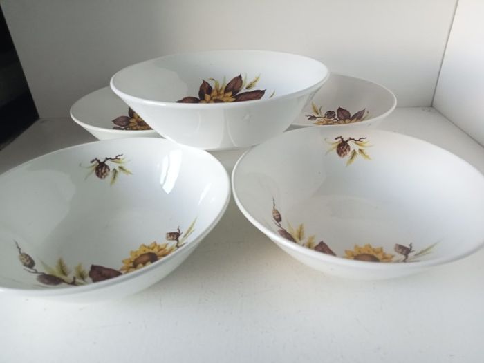 Vintage 1960' Johnson Brothers "Pinecone and Sunflower " 5 soup bowls