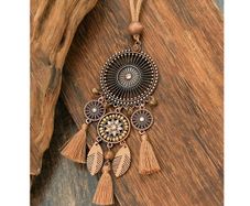 Boho Style Necklace on a Leather Chain - nice gift + matching earrings available