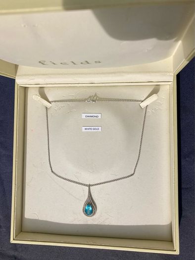 9ct White Gold 0.10ct Diamond and Blue Topaz Teardrop Pendant