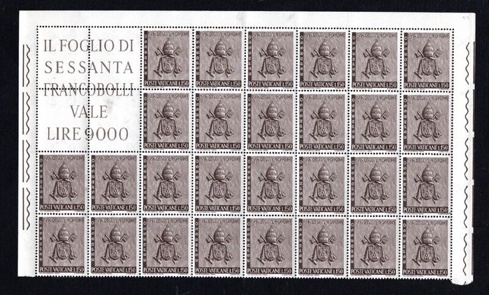 1966 Vatican City Express Stamps (Coat of Arms of Paul VI & Paul VI) Commemorative stamps block of 28 Mint Never Hinged (MNH)