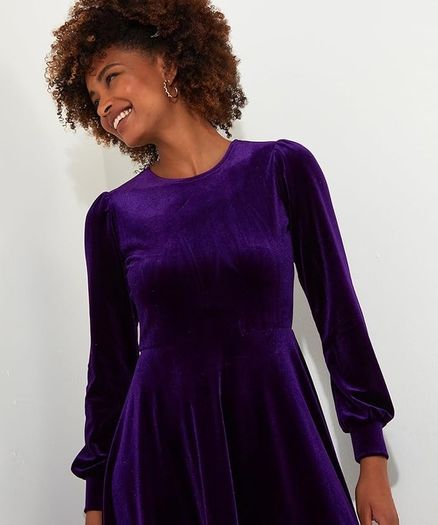 Joe Browns women's velour long-sleeved midi dress, purple, size 36 / S
