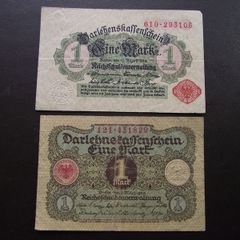 Germany. Darlehnskassenschein 2 Notes@1 Mark (12.8.1914) & (1.3.1920)