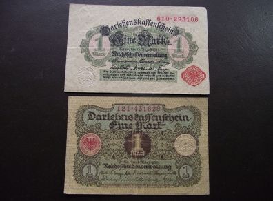 Germany. Darlehnskassenschein 2 Notes@1 Mark (12.8.1914) & (1.3.1920)