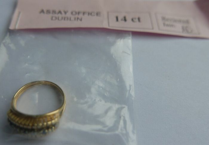 Victorian 14K Gold Two Stone Sapphire & Diamond Ring size L1/2 - 5,1g