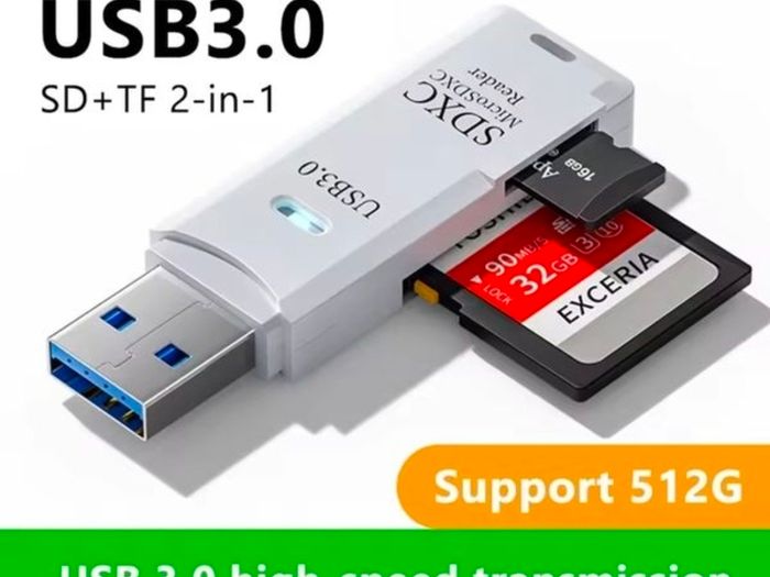 USB 2 in 1 USB 3.0 Card Reader USB Adapter High Speed Card Reader TF Memory Card for PC Laptop Accessories( memory cards not included)