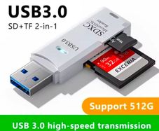 USB 2 in 1 USB 3.0 Card Reader USB Adapter High Speed Card Reader TF Memory Card for PC Laptop Accessories( memory cards not included)