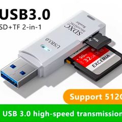 USB 2 in 1 USB 3.0 Card Reader USB Adapter High Speed Card Reader TF Memory Card for PC Laptop Accessories( memory cards not included)