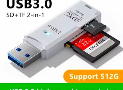 USB 2 in 1 USB 3.0 Card Reader USB Adapter High Speed Card Reader TF Memory Card for PC Laptop Accessories( memory cards not included)
