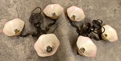 2x antique brass 3-way pendant light fixtures