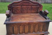 Wooden miniature vintage bench with music box