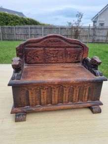 Wooden miniature vintage bench with music box