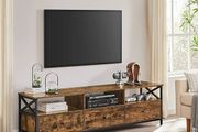 lowboard for TVs up to 80 inches, 178 cm long, TV table with 3 drawers, 3 open compartments, 40 x 178 x 50 cm, living room, steel frame, vintage brown-black