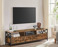 lowboard for TVs up to 80 inches, 178 cm long, TV table with 3 drawers, 3 open compartments, 40 x 178 x 50 cm, living room, steel frame, vintage brown-black
