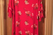 Dress red jersey with floral design &amp; double ruffle sleeve Size 16