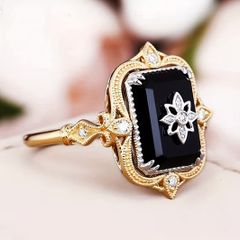 Art Deco Style Star Starburst Ebony Gold Tone Ring