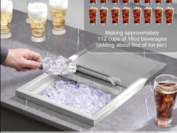 Stainless Steel Ice Cooler Commercial Ice Bin with Sliding Cover, 38.7 L Drop in Ice Chest