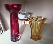 Glassware - Coloured Glass Vases X 2.