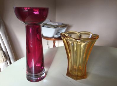 Glassware - Coloured Glass Vases X 2.