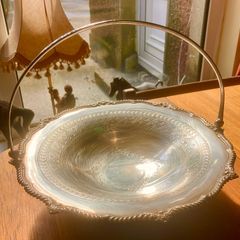 James Dixon & Sons Antique Silver Plated Metal Fruit Basket Centrepiece, Pattern 1587.