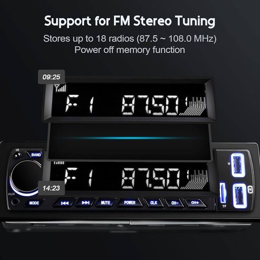 FREE EXPRESS SHIPPING 7 LED Colors Car Stereo Handsfree Calling Bluetooth 5.0 Car Radio, Stereo & Clock, 4X60W FM Radio USB/AUX in/MP3/WMA/WAV/SD MP3 Player, Wireless Remote Control